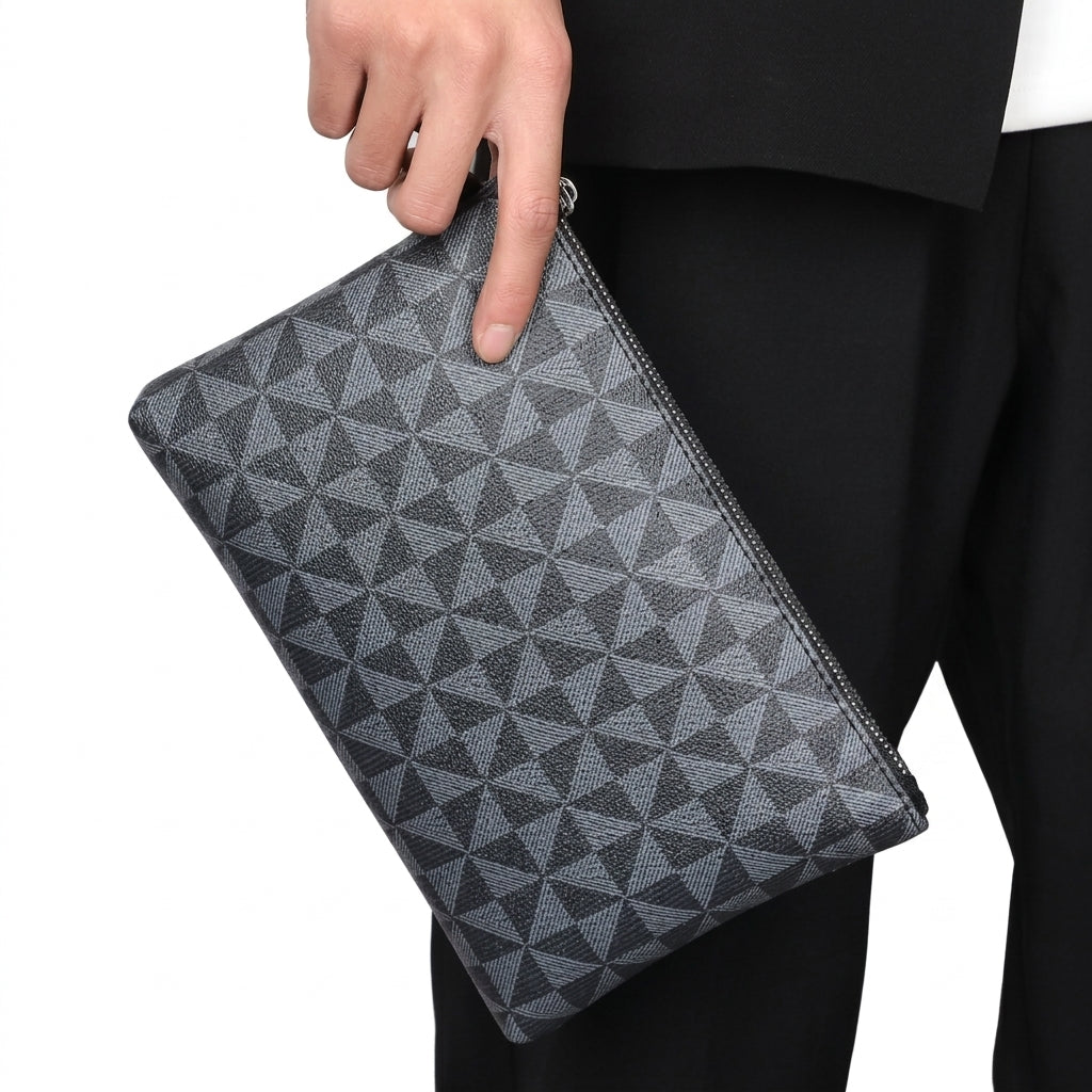 Men's Leather Handbag – Geometric Print