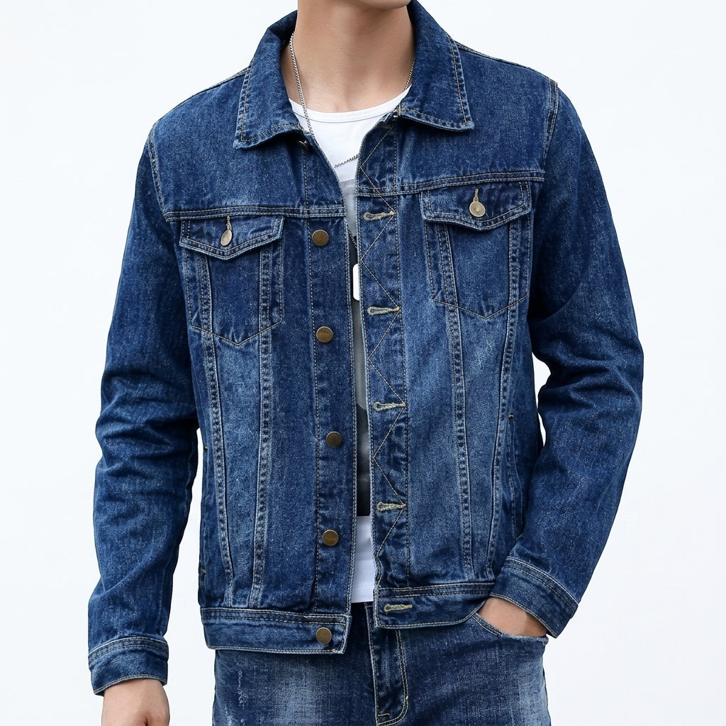 Men's Denim Jacket – Lapel Collar & Utility Pockets