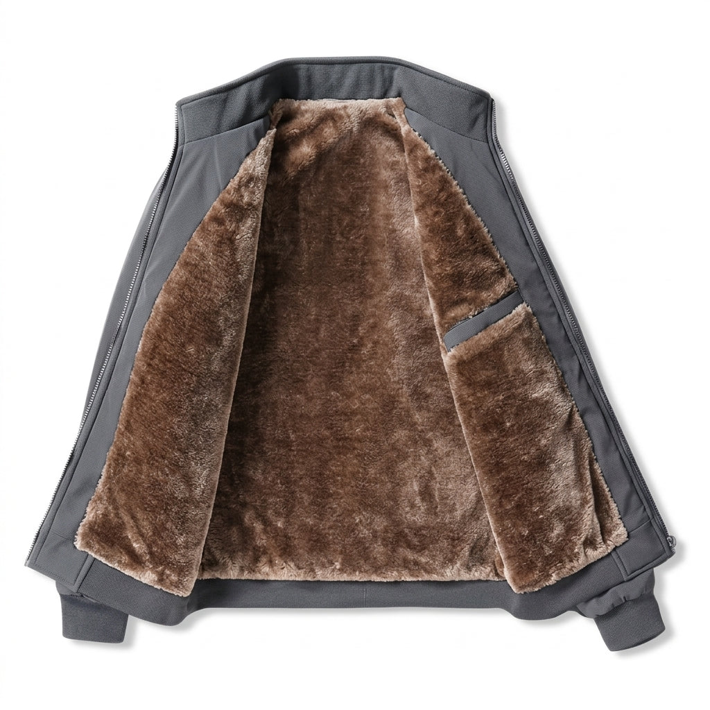 Men's Fleece-Lined Jacket – Stand Collar & Zip Front