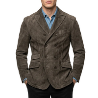Men's Suede-Style Double-Breasted Jacket – Multi-Pocket