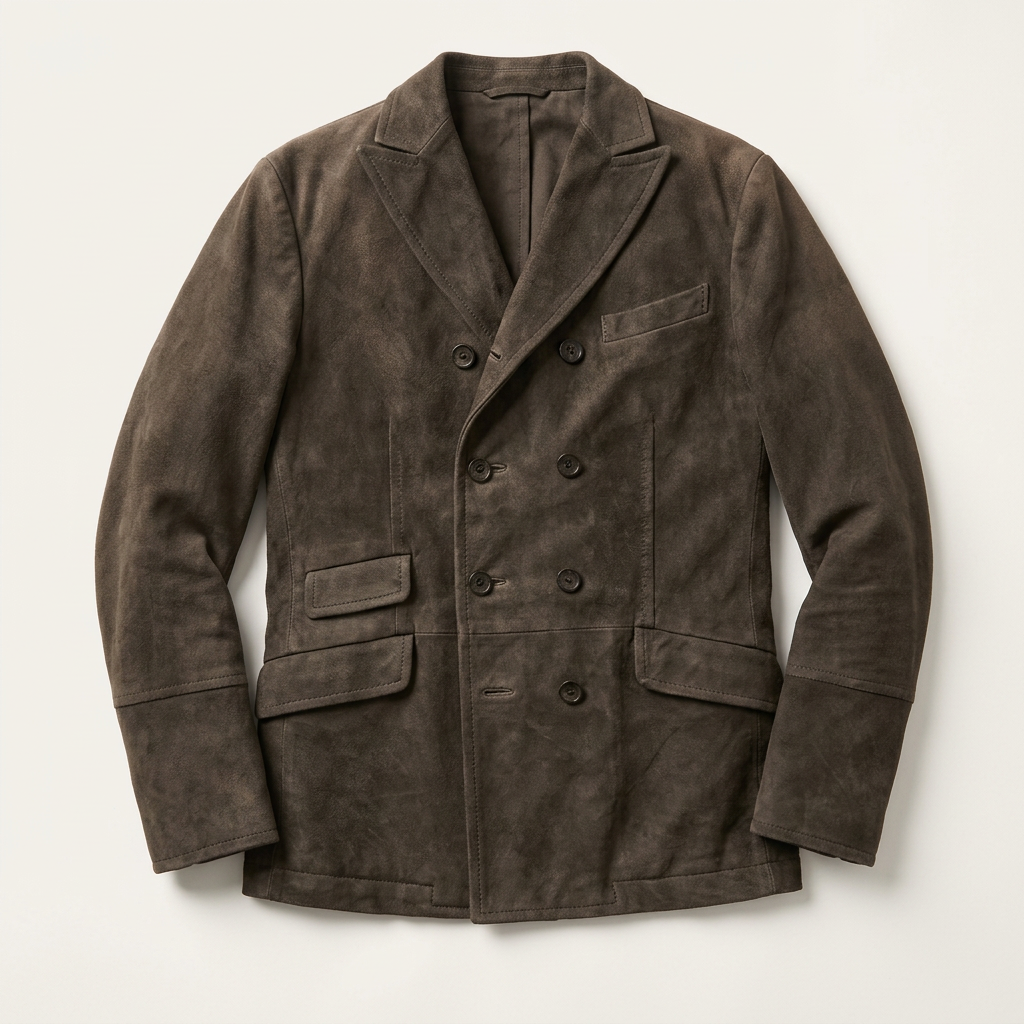 Men's Suede-Style Double-Breasted Jacket – Multi-Pocket