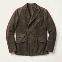 Men's Suede-Style Double-Breasted Jacket – Multi-Pocket
