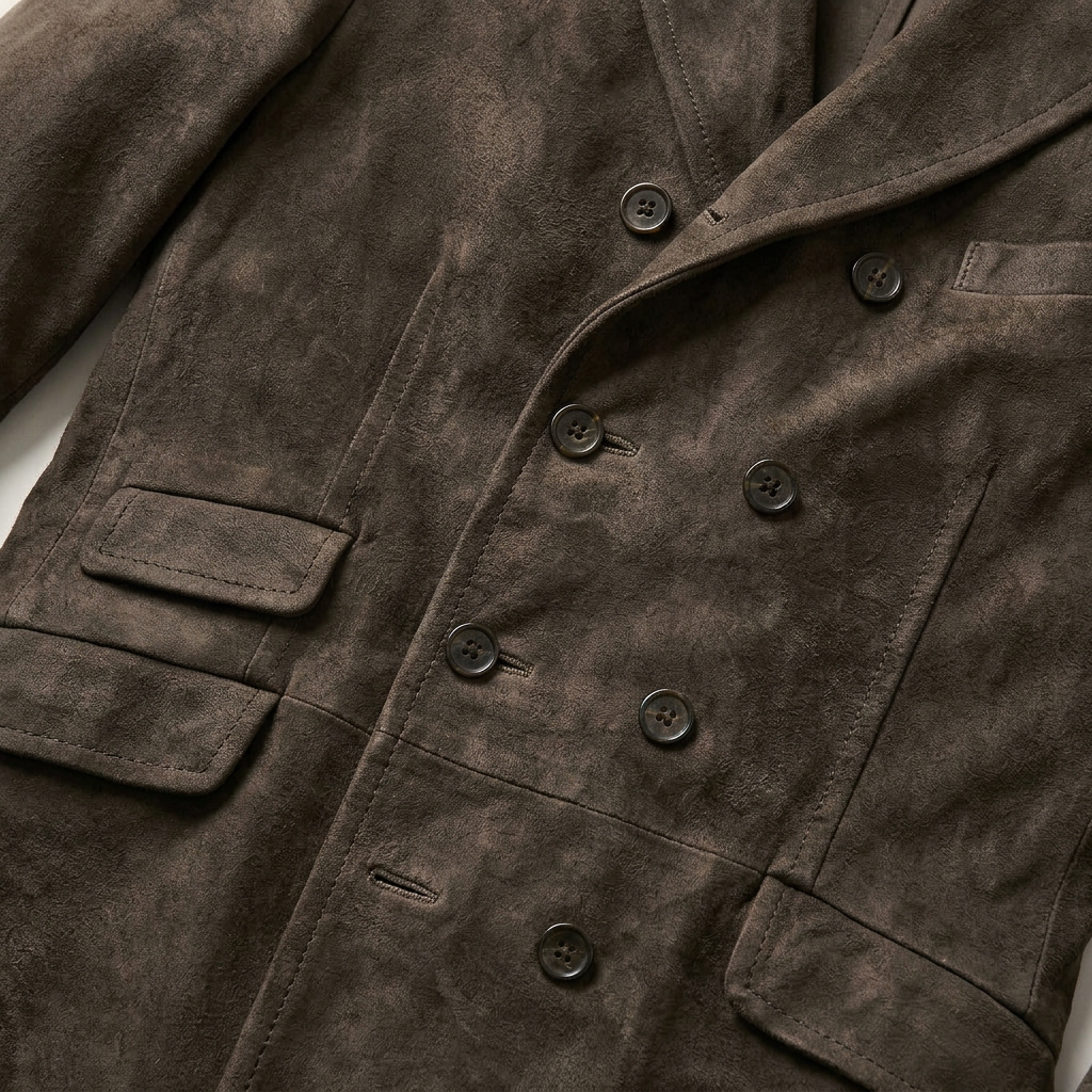 Men's Suede-Style Double-Breasted Jacket – Multi-Pocket
