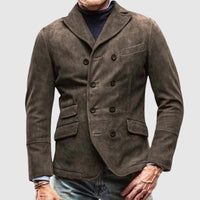 Men's Suede-Style Double-Breasted Jacket – Multi-Pocket