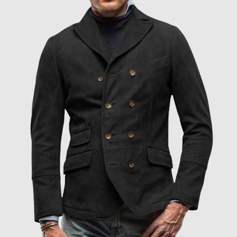 Men's Suede-Style Double-Breasted Jacket – Multi-Pocket