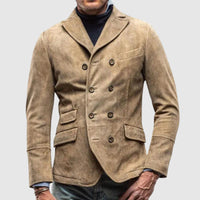 Men's Suede-Style Double-Breasted Jacket – Multi-Pocket