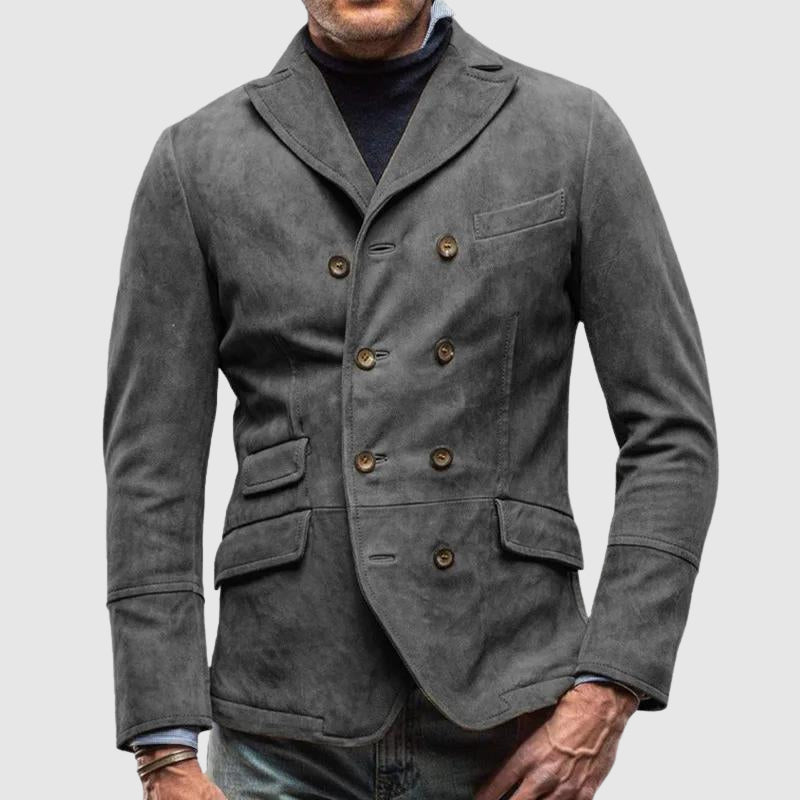 Men's Suede-Style Double-Breasted Jacket – Multi-Pocket