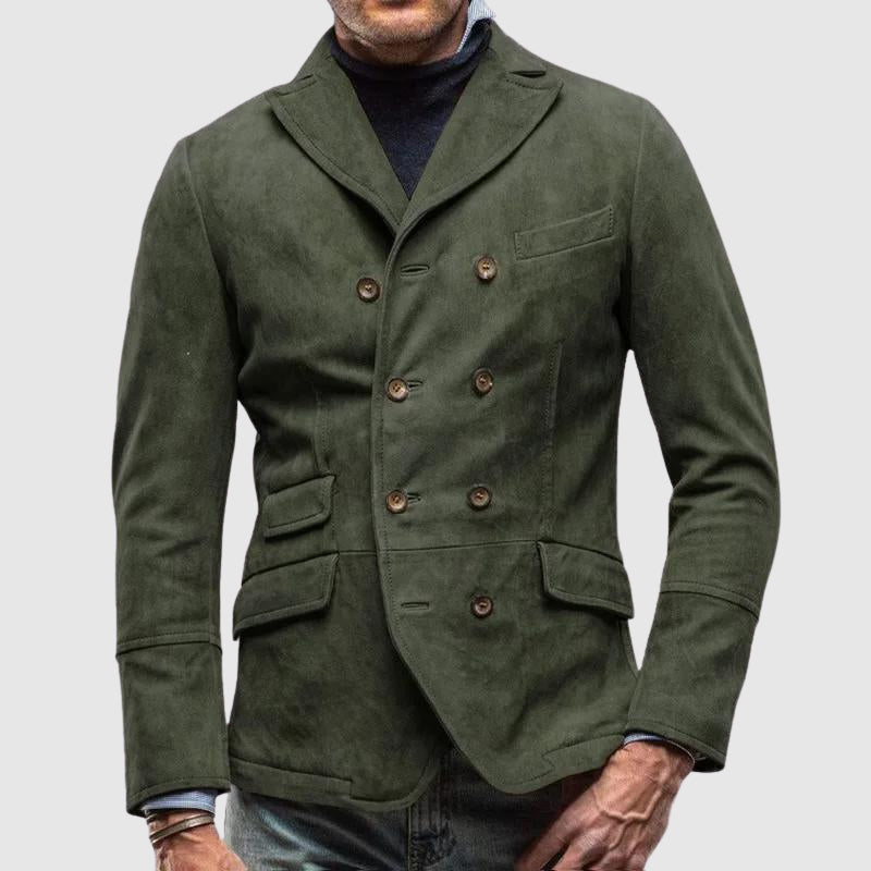Men's Suede-Style Double-Breasted Jacket – Multi-Pocket