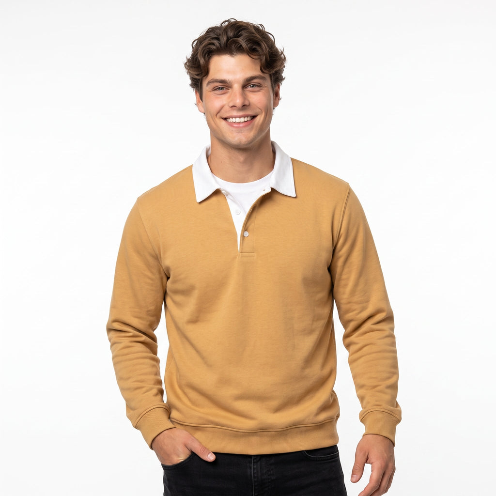 Men's Polo-Collar Sweatshirt – Cotton-Blend Knit