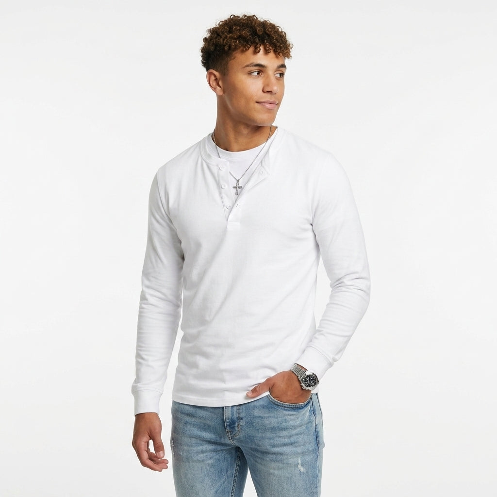 Men's Cotton Henley Shirt – Long Sleeve