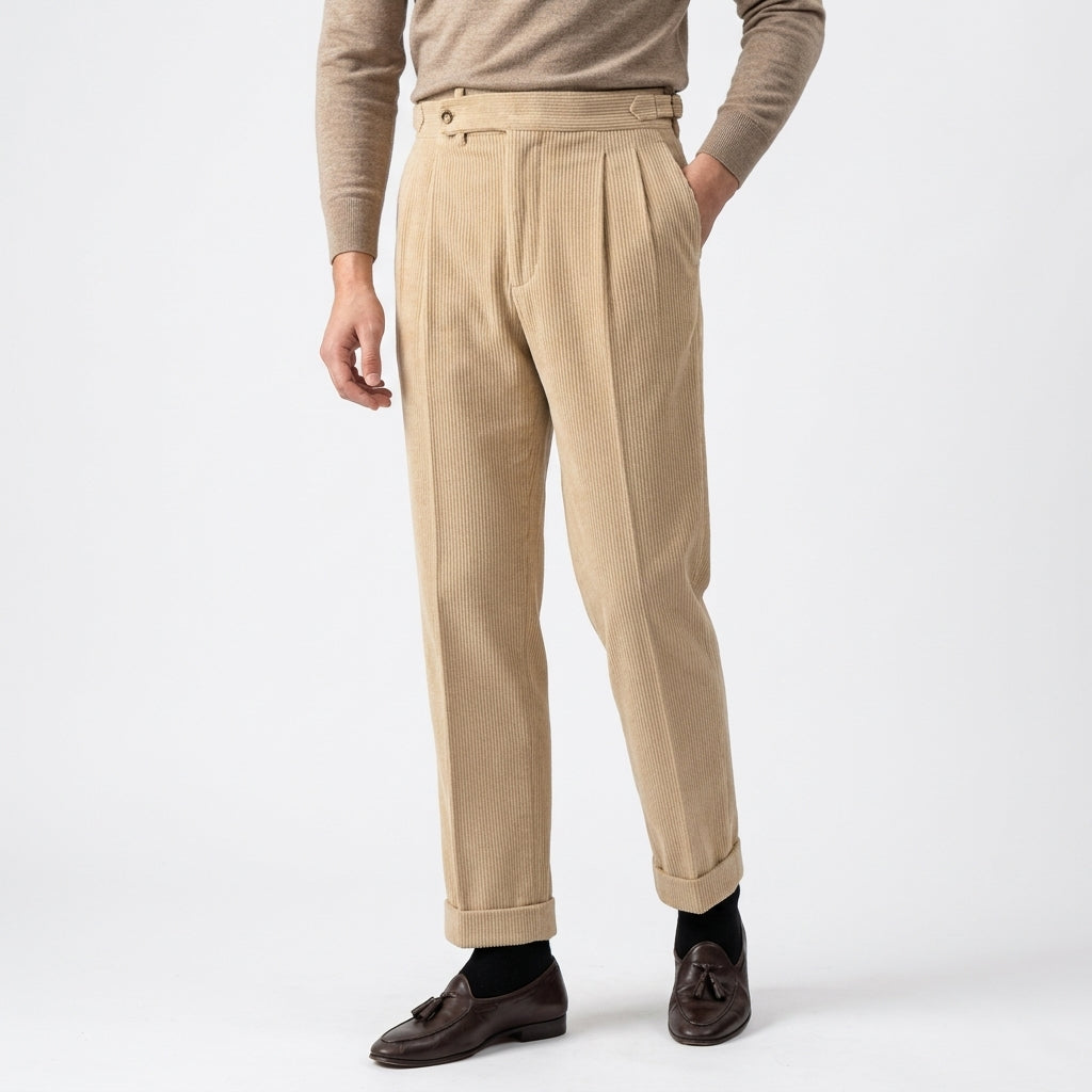 Men's High-Waisted Corduroy Trousers