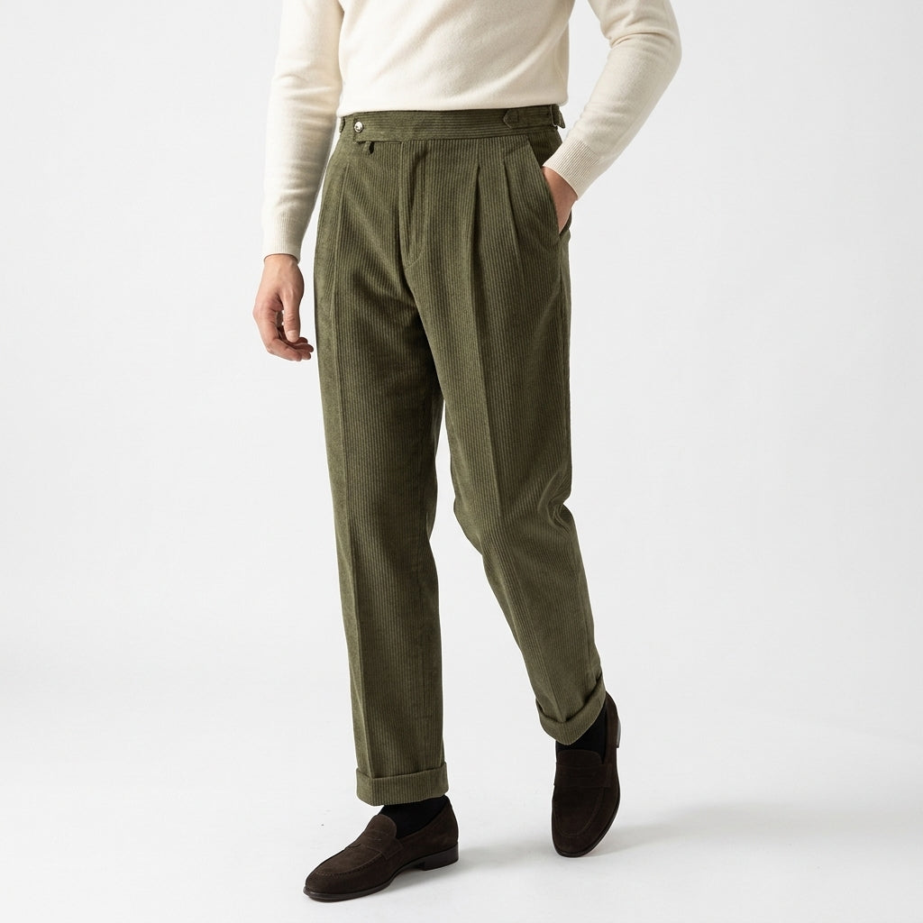 Men's High-Waisted Corduroy Trousers