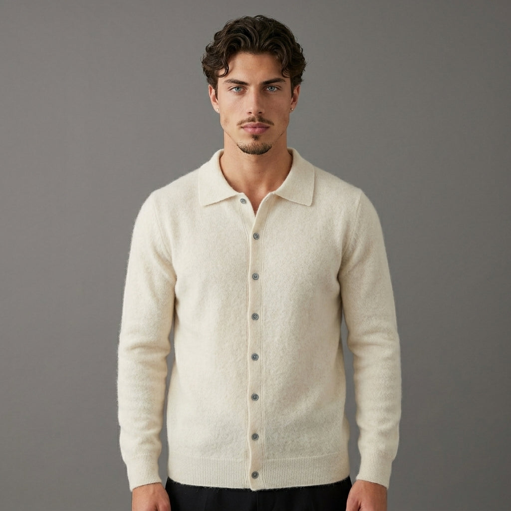 Men's 100% Cashmere Cardigan – Polo Collar