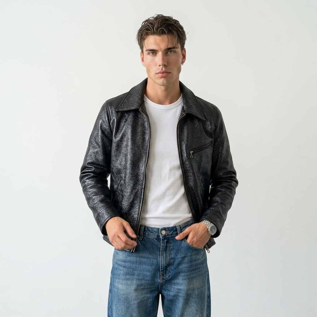 Men's Genuine Cowhide Leather Jacket – Classic Biker Style