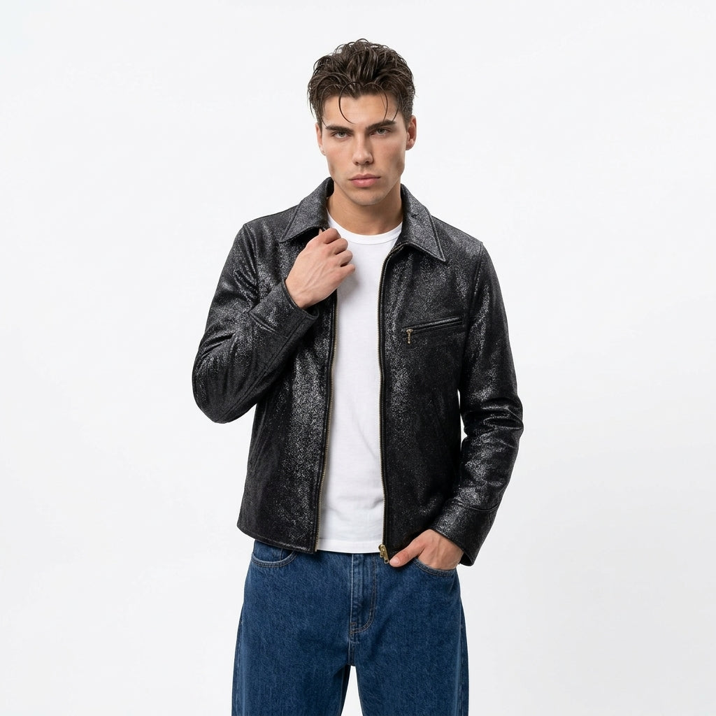 Men's Genuine Cowhide Leather Jacket – Classic Biker Style
