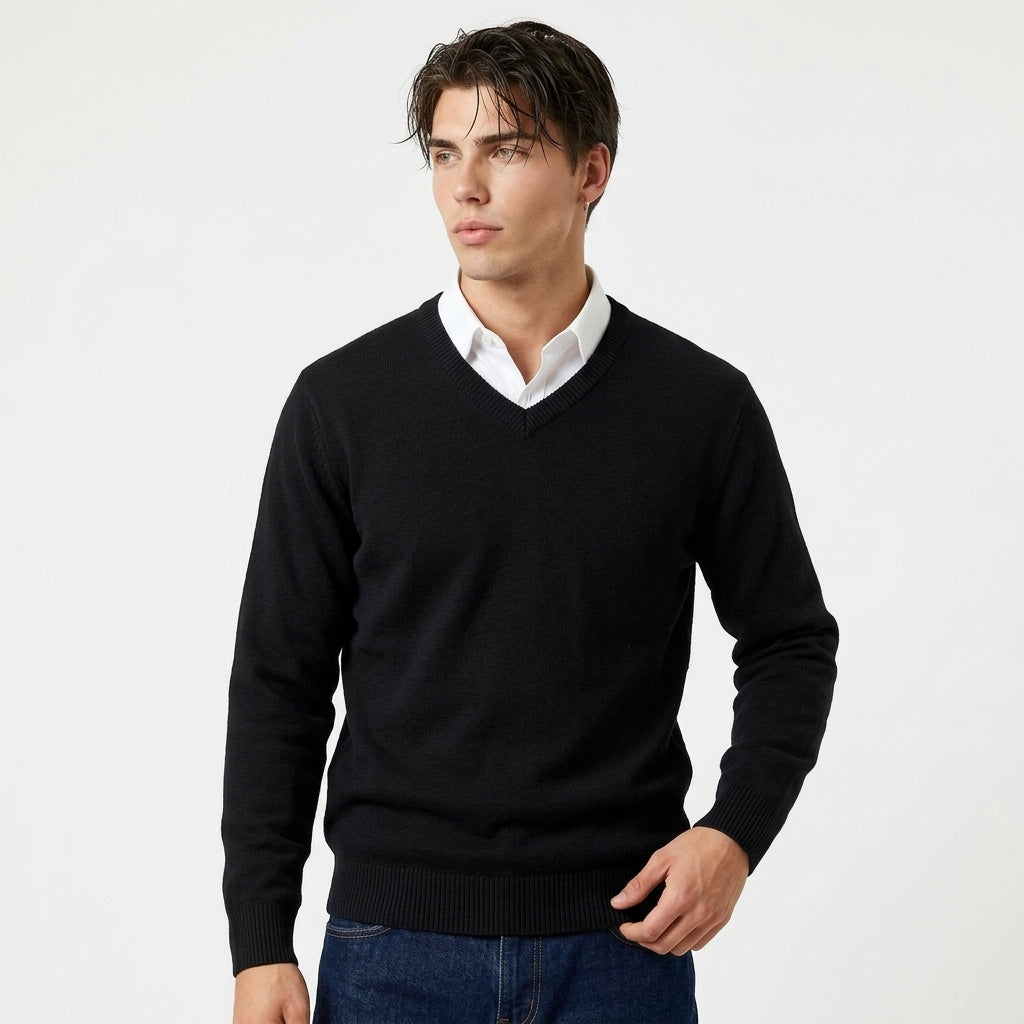 Men's Merino Wool V-Neck Sweater – Fine Knit