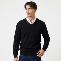 Men's Merino Wool V-Neck Sweater – Fine Knit