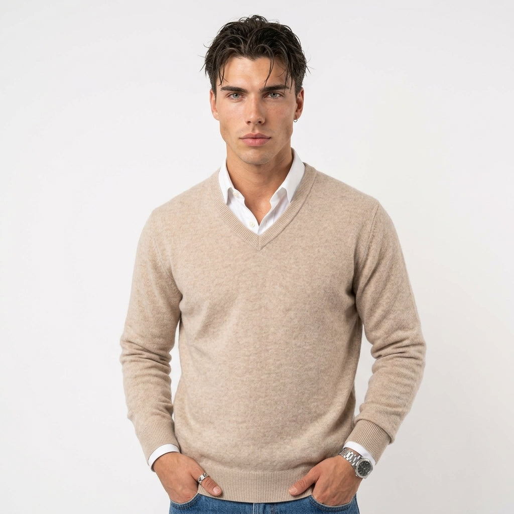 Men's Merino Wool V-Neck Sweater – Fine Knit