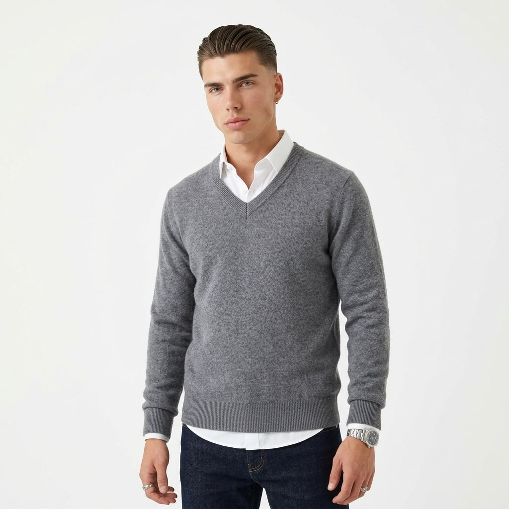 Men's Merino Wool V-Neck Sweater – Fine Knit