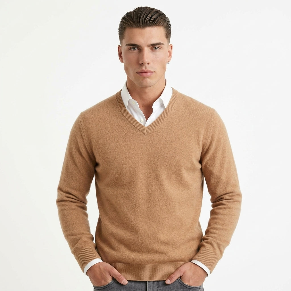 Men's Merino Wool V-Neck Sweater – Fine Knit