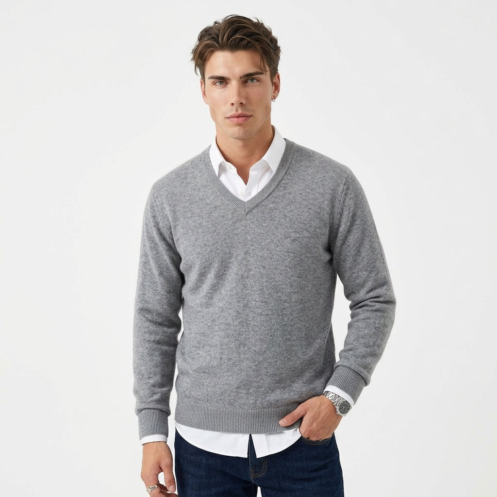 Men's Merino Wool V-Neck Sweater – Fine Knit