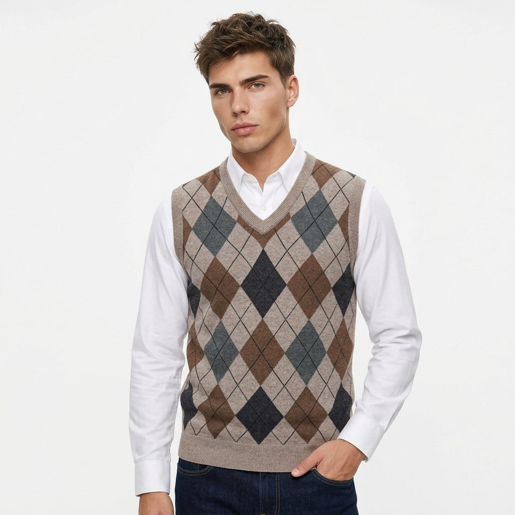 Men's Argyle Knit Vest – V-Neck