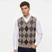 Men's Argyle Knit Vest – V-Neck