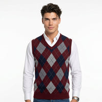 Men's Argyle Knit Vest – V-Neck