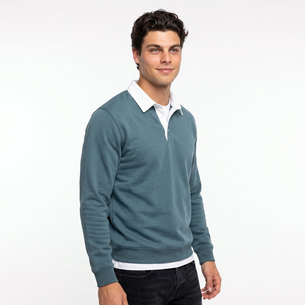 Men's Polo-Collar Sweatshirt – Cotton-Blend Knit