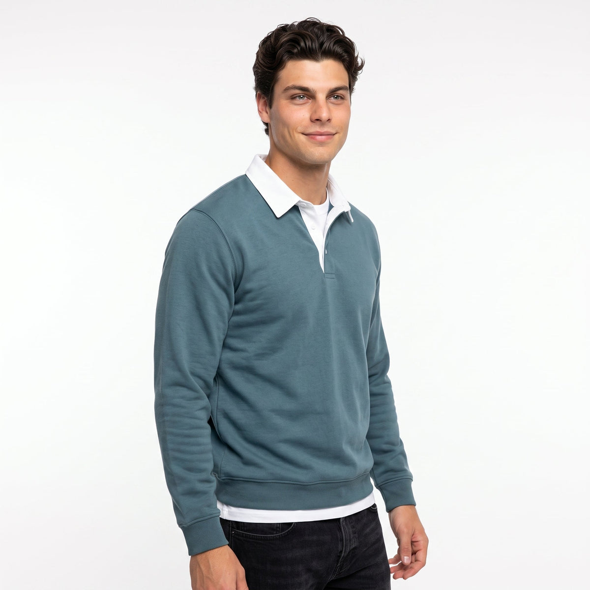 Men's Polo-Collar Sweatshirt – Cotton-Blend Knit