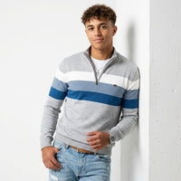 Men's Cotton Quarter-Zip Sweater – Color-Block Knit