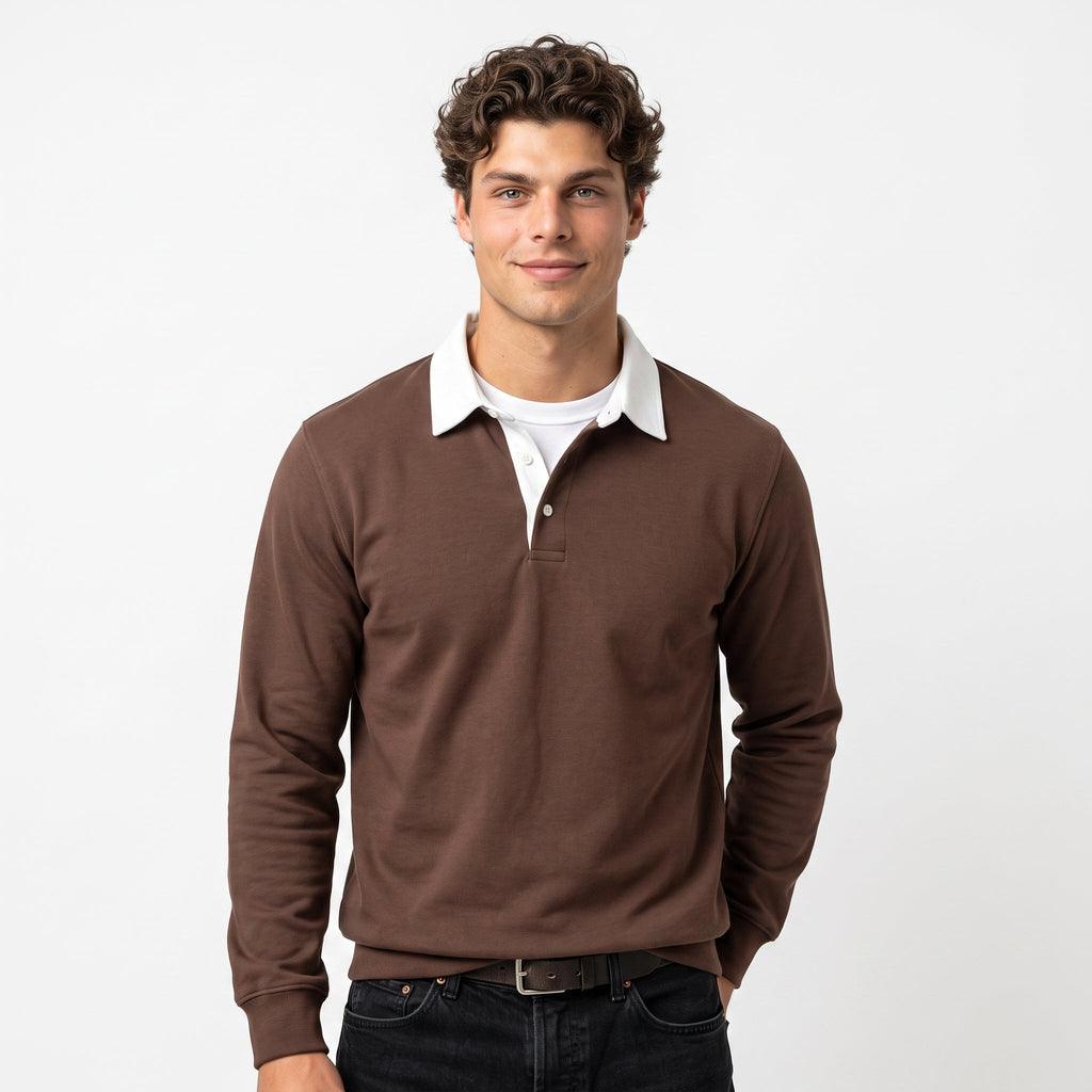 Men's Polo-Collar Sweatshirt – Cotton-Blend Knit
