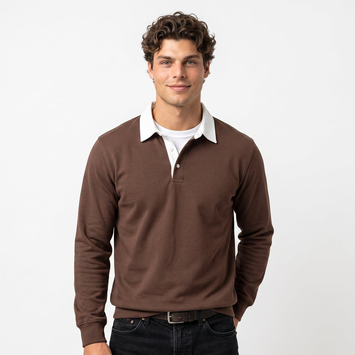 Men's Polo-Collar Sweatshirt – Cotton-Blend Knit