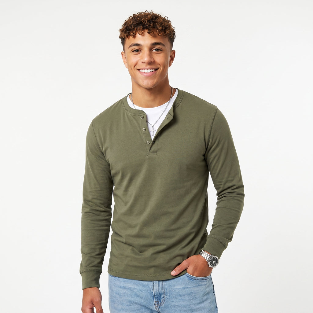 Men's Cotton Henley Shirt – Long Sleeve