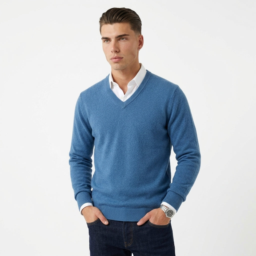 Men's Merino Wool V-Neck Sweater – Fine Knit