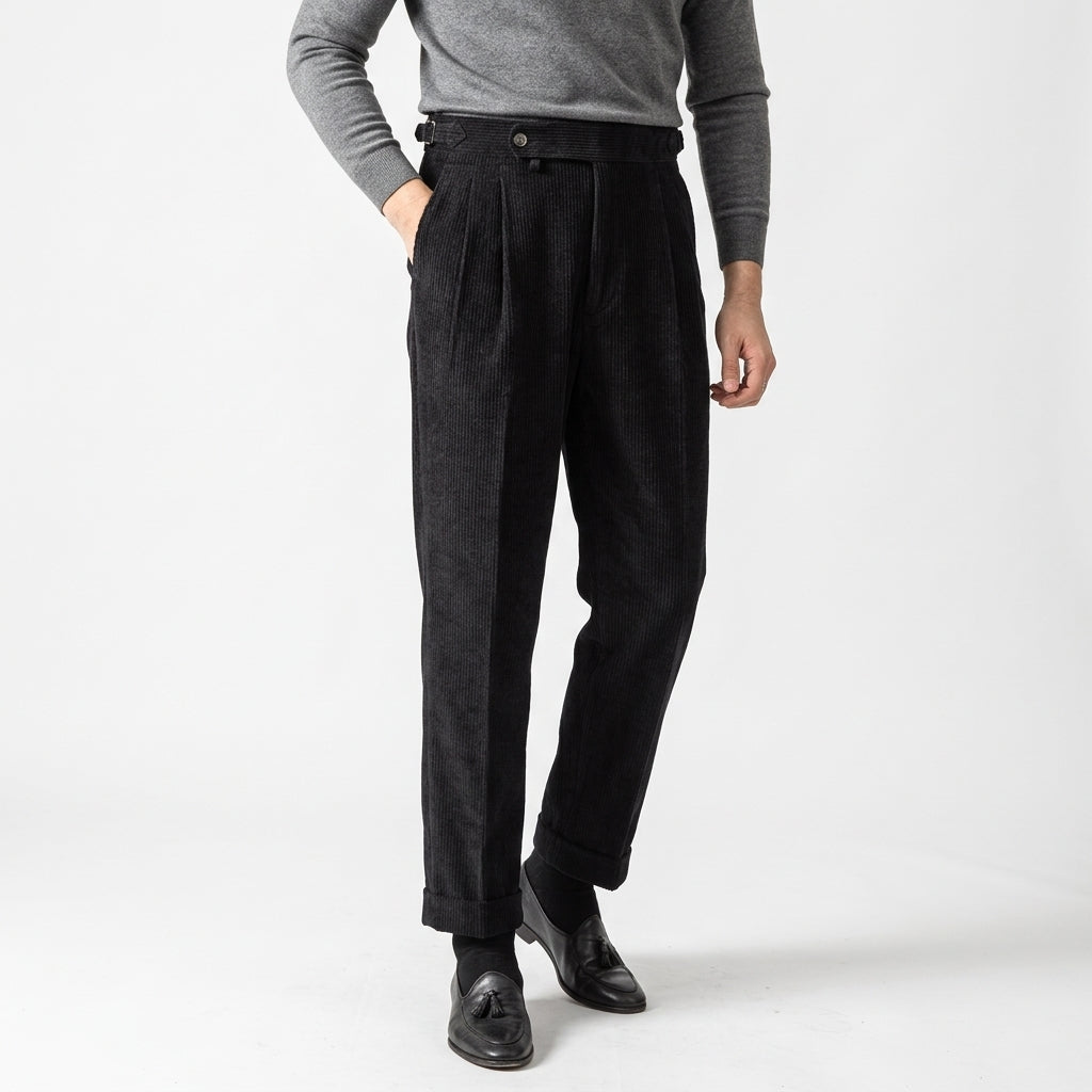 Men's High-Waisted Corduroy Trousers
