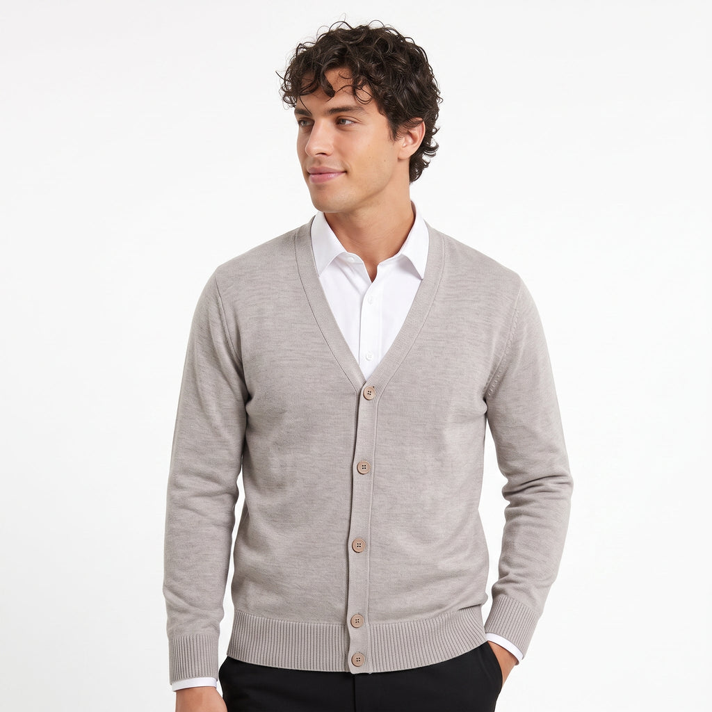 Men's Fleece-Lined Knit Cardigan – V-Neck Button Front