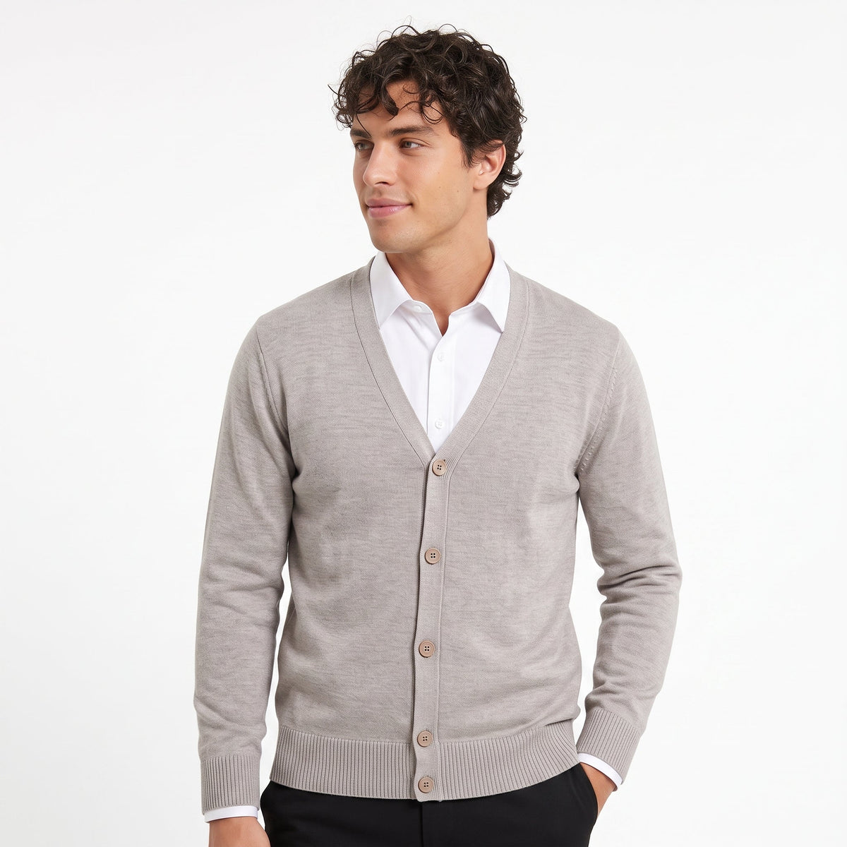 Men's Fleece-Lined Knit Cardigan – V-Neck Button Front
