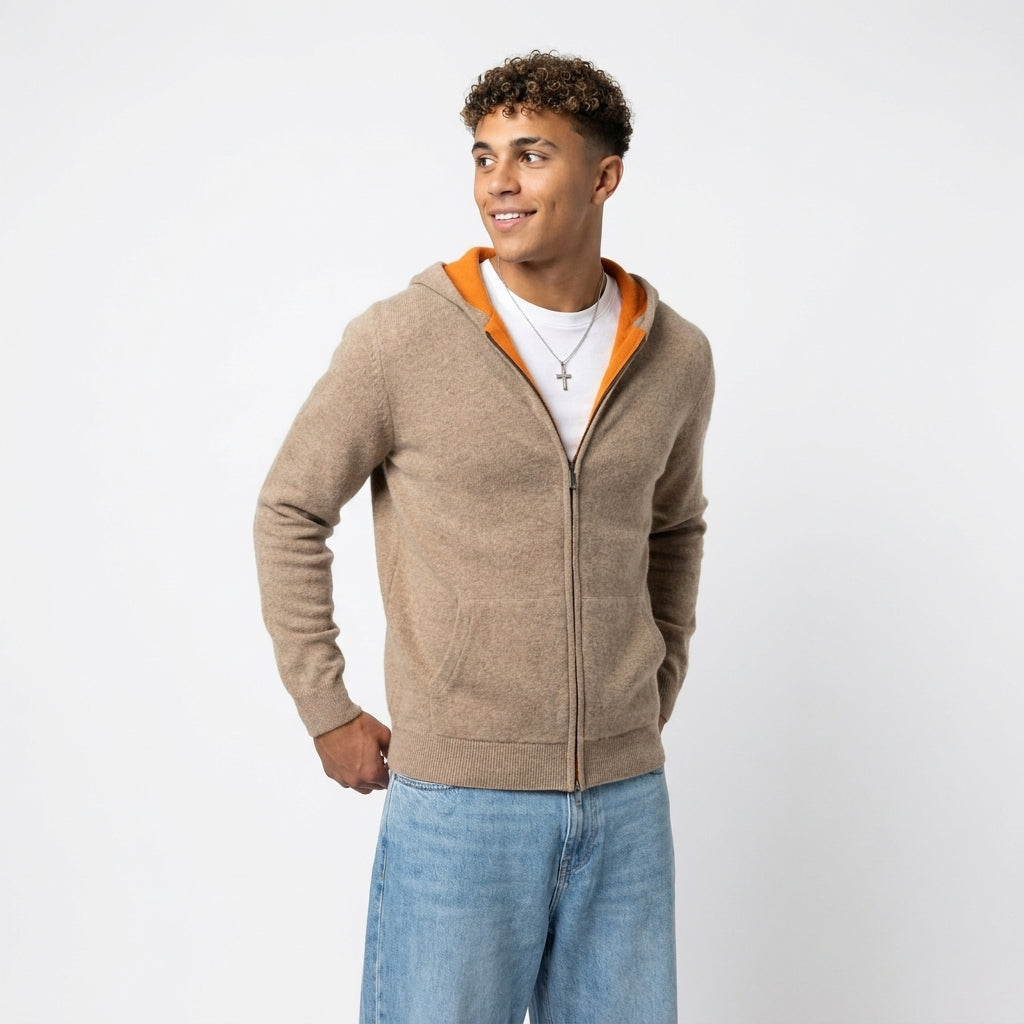 Men's 100% Wool Zip Hoodie – Warm Breathable Knit