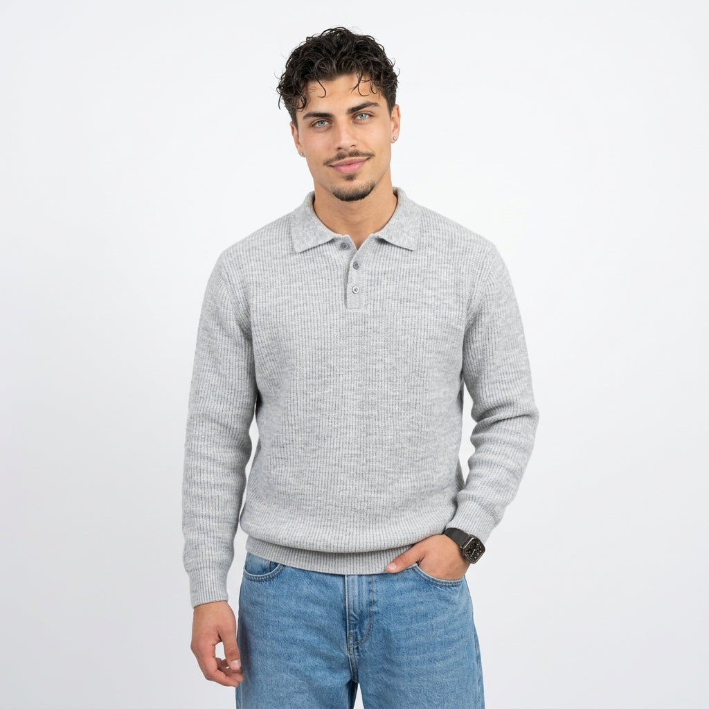 Men's Knitted Polo Sweater – Classic Collar