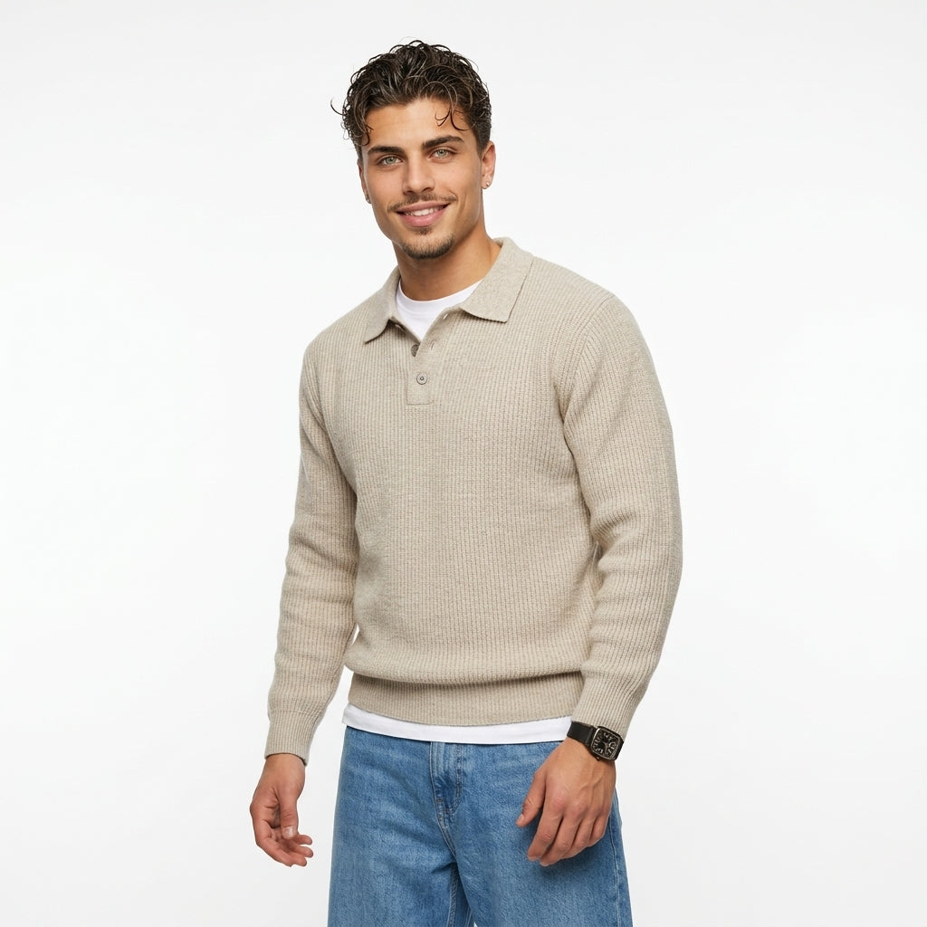 Men's Knitted Polo Sweater – Classic Collar