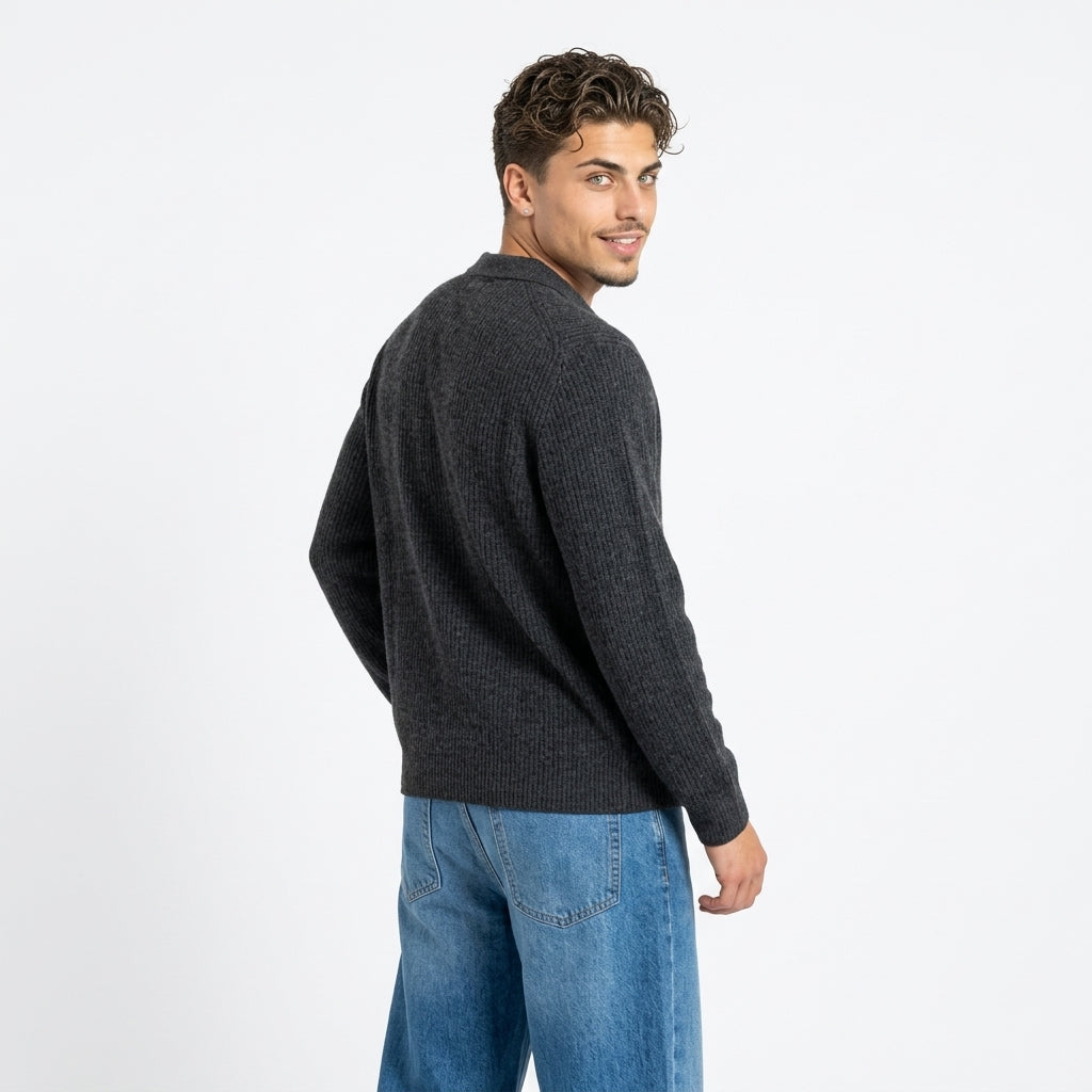 Men's Knitted Polo Sweater – Classic Collar