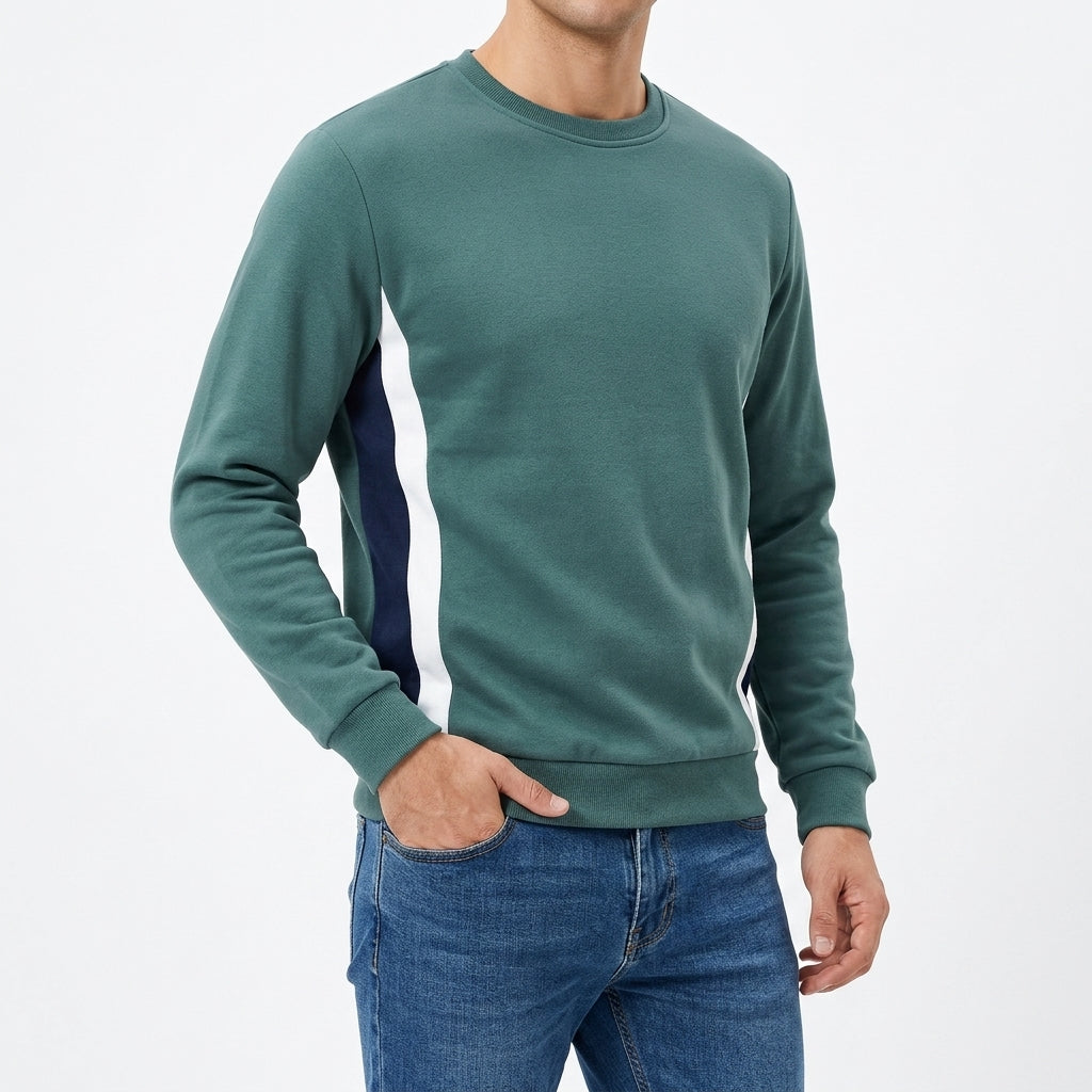 Men's Patchwork Crew-Neck Sweatshirt – Cotton-Blend Knit