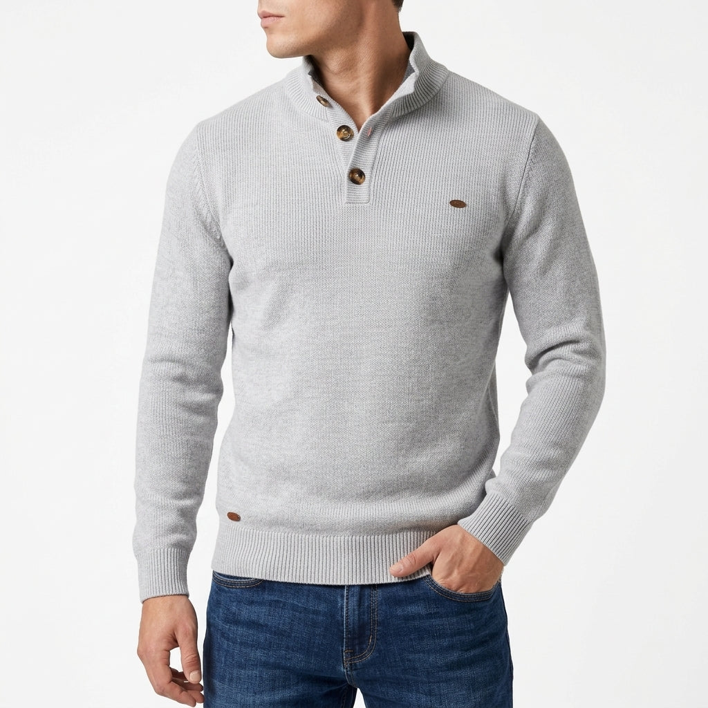 Men's Button Mock-Neck Sweater – Cotton Stretch Knit