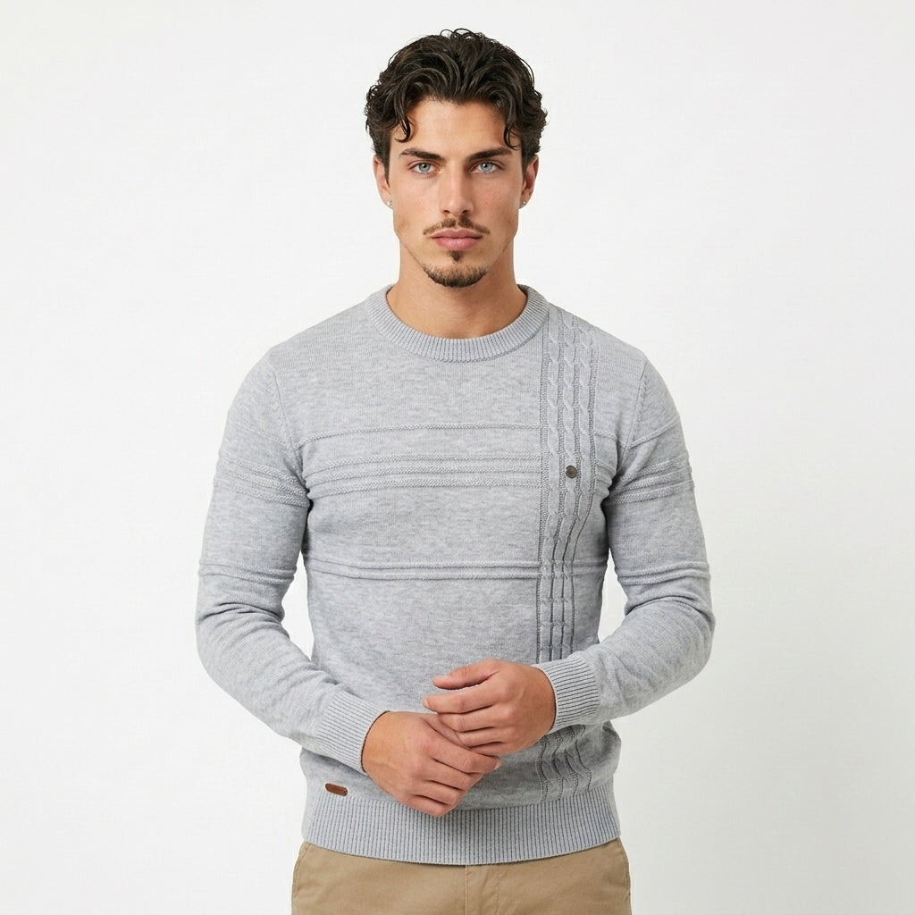 Men's Textured Cotton Sweater – Striped Knit Crew Neck