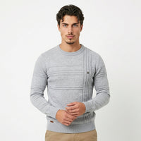 Men's Textured Cotton Sweater – Striped Knit Crew Neck