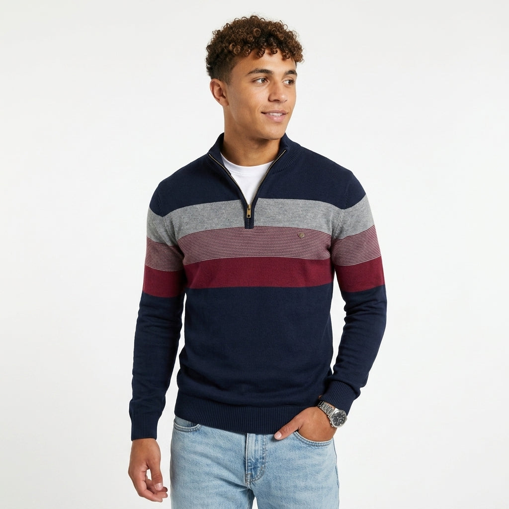 Men's Cotton Quarter-Zip Sweater – Color-Block Knit