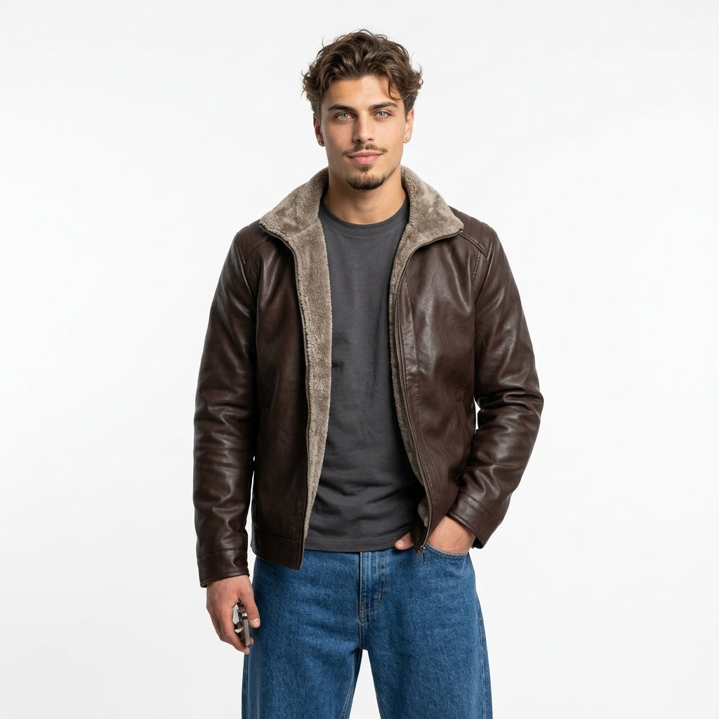 Men's PU Leather Biker Jacket – Fleece Lined