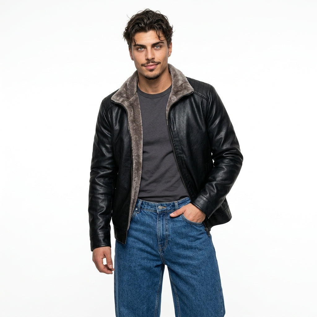 Men's PU Leather Biker Jacket – Fleece Lined