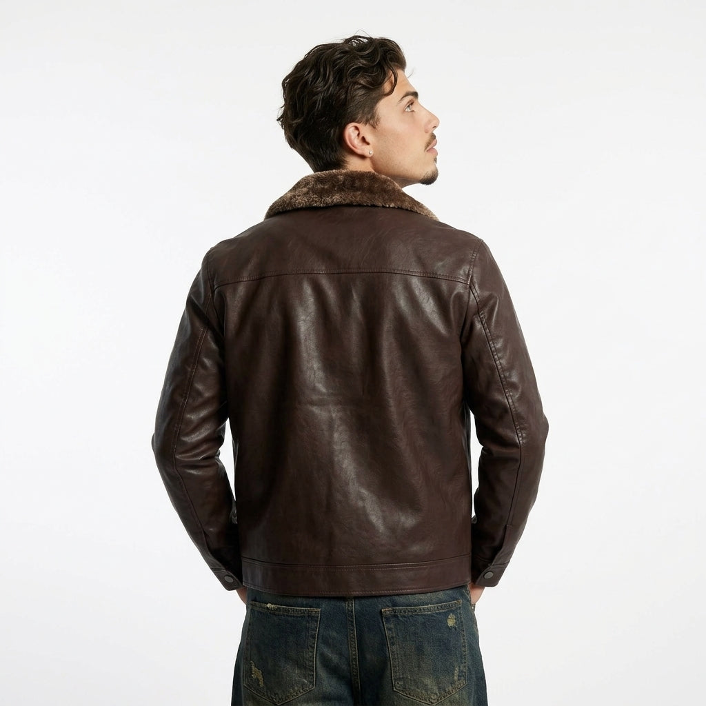 Men's PU Leather Biker Jacket – Fleece Lined